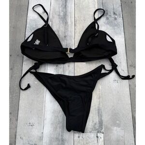 Dixxon  Black String Bikini Set XL Tanning Suit Triangle Y2K Beach NWT